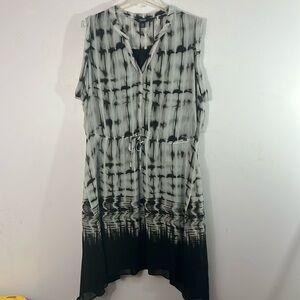 Simply Vera Vera Wang V-Neck Front Tie Midi Dress in Grey & Black Tie-Dye  XXL